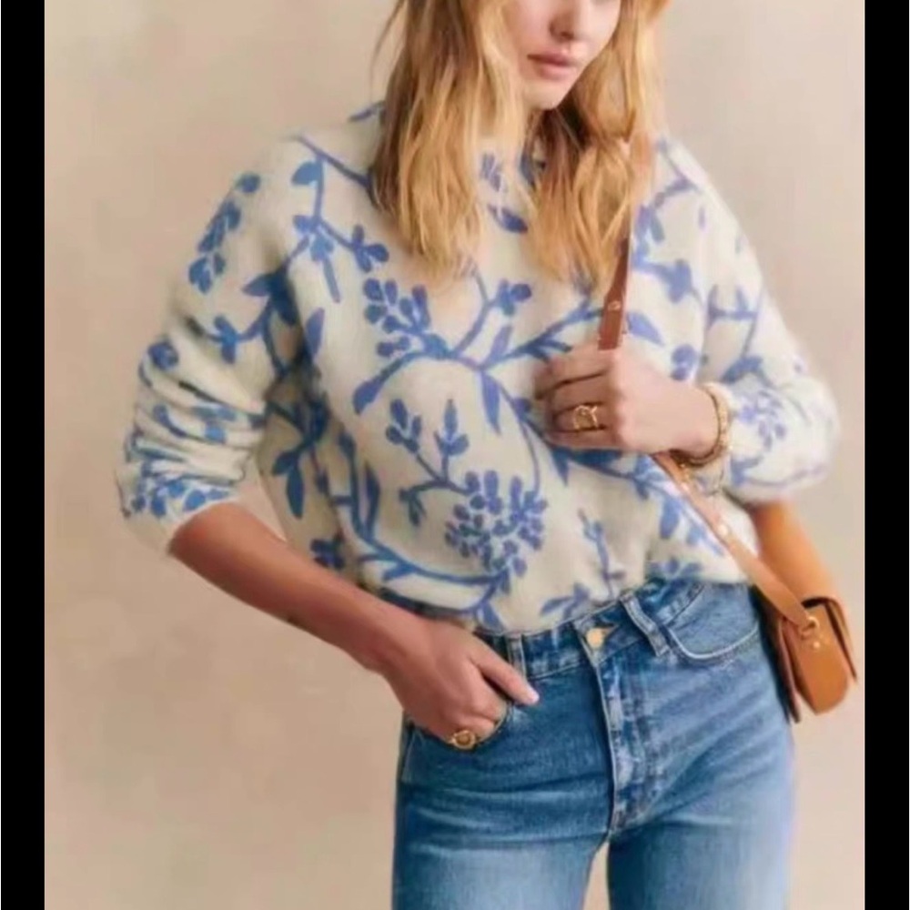 Sezane Blue and White Ivory Sweater XS